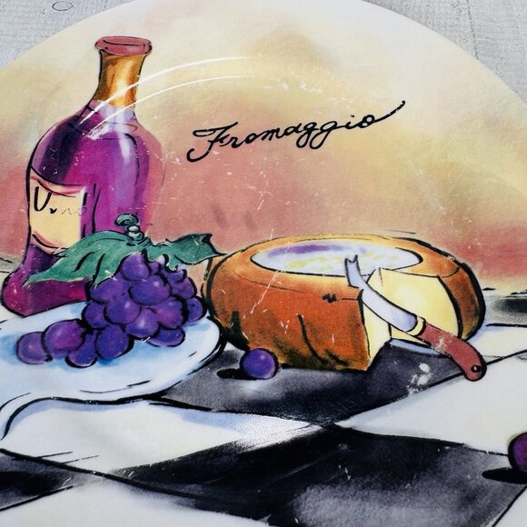 Pacific Island Creations Co Ltd WINE & CHEESE Bottle Fruit Words 8" Plate Set 4 - Picture 12 of 16